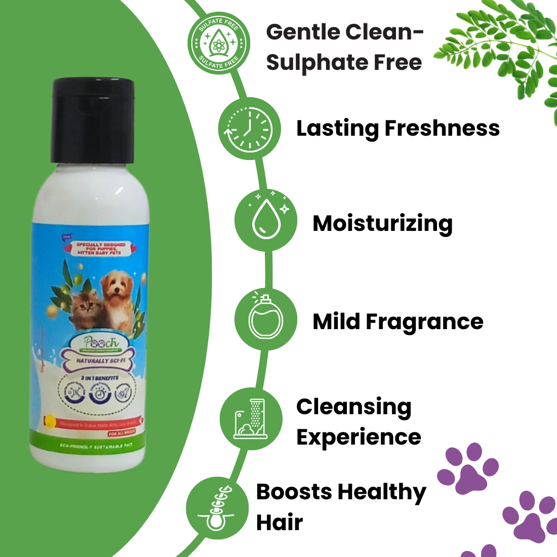 Pooch Caring Shampoo (Sulphate Free) Puppies - 50ml (Pack of 2)